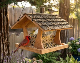 DIY Bird Feeder House Plans (PDF File Download Only) | Wooden Backyard Bird Feeder | Garden Birdhouse Design | Easy Woodworking Plans