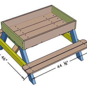 DIY Sandbox Table for Kids Plans Sandbox with Lid Plans, Kids Picnic Table Plans, Sandbox with Cover, Sansory Table Plans, Toddler Sandbox image 3