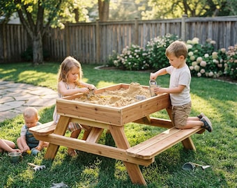 DIY Sandbox Table for Kids Plans (PDF File Download Only) | Sandbox with Lid Plans | Kids Picnic Table Plans | Sandbox with Cover
