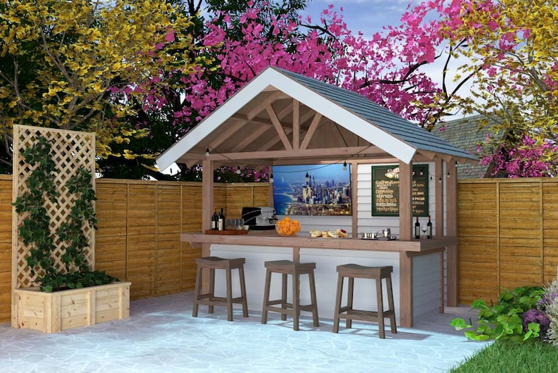 DIY Outdoor Bar Plans Backyard, Outdoor bar stool, Backyard Ideas, patio furniture, coffee bar image 1