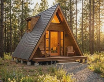 A-Frame House Plans (PDF File Download Only), Tiny Cabin, Framing