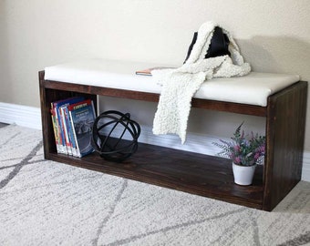 DIY Bench with a Fabric Seat Plans [Shoe Bench, Seating, Entryway Bench, Boot bench, Upholstered bench. Cushion Seat, Wood Bench ]