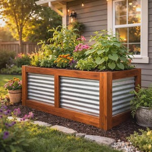 Planos para jardineras DIY (solo descarga en PDF) / Jardinera de metal corrugado y madera / Huerto elevado / Jardinera de acero galvanizado DIY