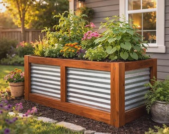 Planos para jardineras DIY (solo descarga en PDF) / Jardinera de metal corrugado y madera / Huerto elevado / Jardinera de acero galvanizado DIY