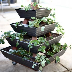 Jardinera de canalones de bricolaje (forma de pirámide) Planos en PDF [Maceta de fresas, jardinería al aire libre, plantas de patio trasero, jardinera para flores, jardinera de metal]