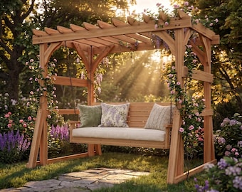 DIY Pergola Swing Bench Woodworking Plans Bundle | Porch Swing PDF Plans | Beginner Outdoor Project (PDF File Download Only)