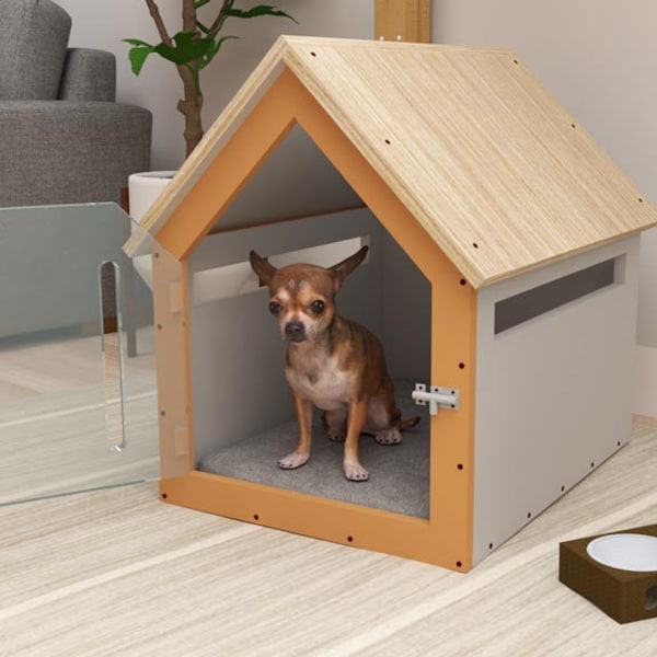 DIY-plannen voor hondenhok binnenshuis [hondenkrat, houten hondenhok, hondenton, huisdierhuis, huisdiermeubilair]