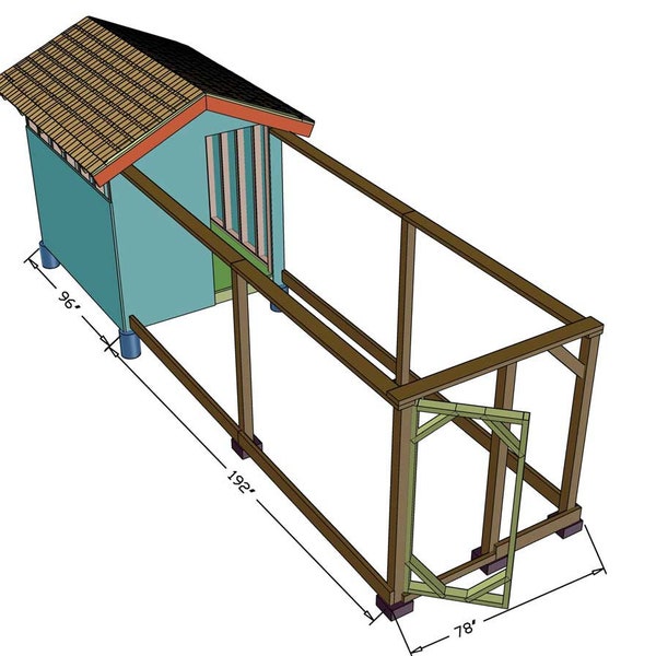 DIY Chicken Coop with an Outdoor Run Plans [Chicken Coop Framing, Chicken House, Chicken Run, Chicken Outhouse, Chicken Cage]