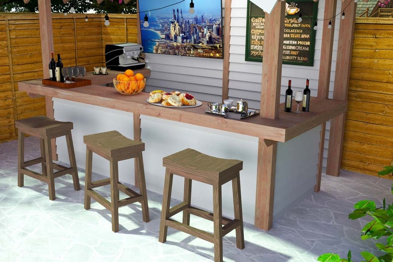 DIY Outdoor Bar Plans Backyard, Outdoor bar stool, Backyard Ideas, patio furniture, coffee bar image 3