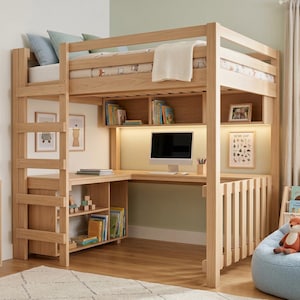 DIY Queen Loft Bed with Desk Plans (PDF File Download Only) | Modern Space Saving Bed Frame | Woodworking Plans | Loft Bed with Desk image 3