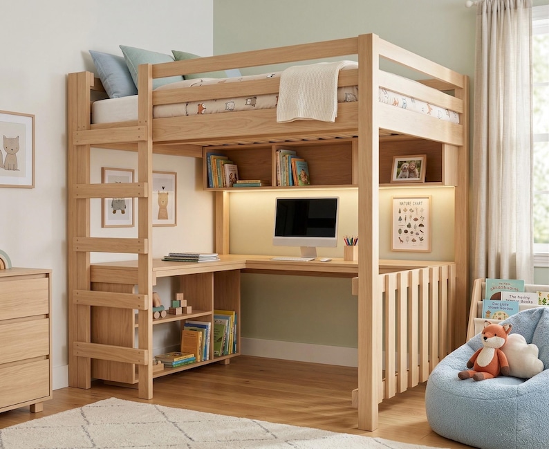 DIY Queen Loft Bed with Desk Plans (PDF File Download Only) | Modern Space Saving Bed Frame | Woodworking Plans | Loft Bed with Desk image 3
