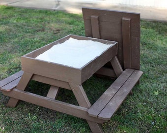 DIY Sandbox Table for Kids Plans [Sandbox with Lid Plans, Kids Picnic Table Plans, Sandbox with Cover, Sansory Table Plans, Toddler Sandbox]