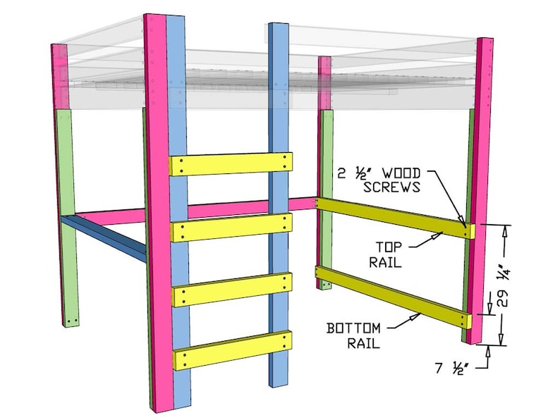 DIY Queen Loft Bed with Desk Plans (PDF File Download Only) | Modern Space Saving Bed Frame | Woodworking Plans | Loft Bed with Desk image 6