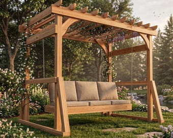 DIY Outdoor Arbor Swing Plans PDF (PDF File Download Only)| Wooden Garden Swing with Frame | Porch Swing Set | Pergola Swing