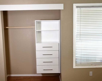 DIY Closet Organizer with Drawers and Shelves Plans [Closet Plans, Closet System, Closet Storage, Closet Shelves, Floating drawers]