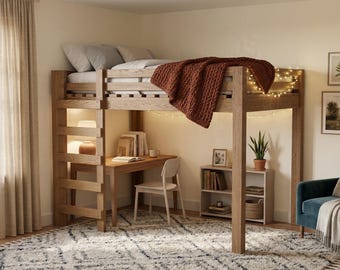 DIYフルサイズロフトベッド設計図（PDFファイルダウンロードのみ）｜省スペースベッドフレーム｜ステップバイステップの木工ガイド