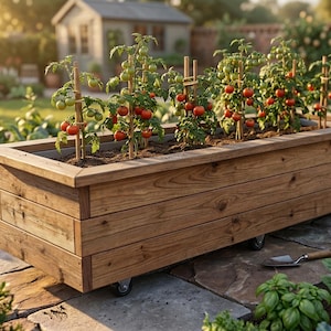 Planos para construir una jardinera con ruedas (solo descarga en PDF) / Huerto elevado con ruedas / Guía de construcción de jardineras de madera / Descarga instantánea