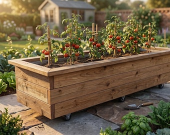 DIY-plannen voor rollende plantenbak (alleen download als pdf-bestand) | Verhoogd tuinbed met wielen | Handleiding voor het bouwen van een houten plantenbak | Direct downloaden