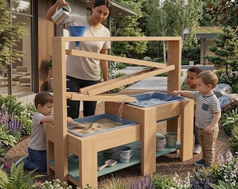DIY Sand and Water Play Table Plans (PDF File Download Only) | Kids Sensory Table PDF | Outdoor Water Table with Funnel & Ramps