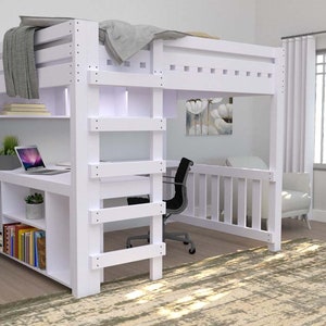 Easy DIY Loft Bed with a Desk, Queen Size Plans for Adults