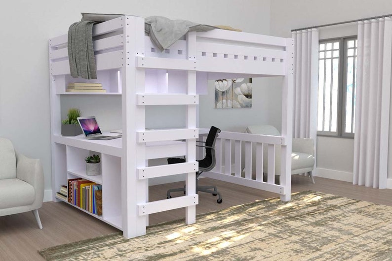 DIY Queen Loft Bed with Desk Plans (PDF File Download Only) | Modern Space Saving Bed Frame | Woodworking Plans | Loft Bed with Desk image 4