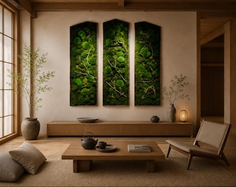 Large Preserved Moss Wall Art, Biophilic Decor, Japandi Moss Panels, Luxury Botanical Wall Hanging, Spa Office Wall Art
