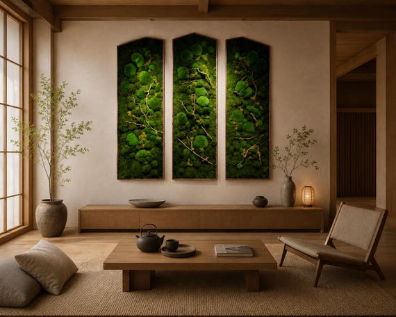 Large Preserved Moss Wall Art, Biophilic Decor, Japandi Moss Panels, Luxury Botanical Wall Hanging, Spa Office Wall Art