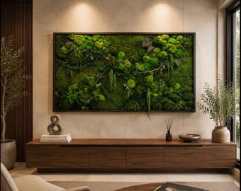 Geconserveerde kunst aan de muur mos, groot mos muur decor, biofiel ontwerp, ingelijst moskunstwerk, moderne groene muur opknoping, luxe decor