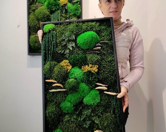 Handmade Moss Wall Art: Large Biophilic Wood & Mushroom Decor