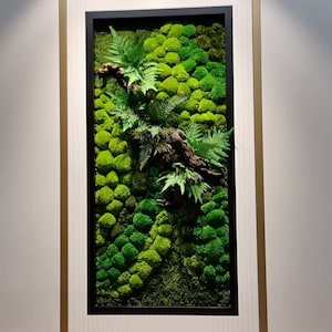 Art mural en mousse stabilisée, tenture murale verte, art botanique, décoration de jardin verticale, art design biophilique, décoration inspirée de la nature,