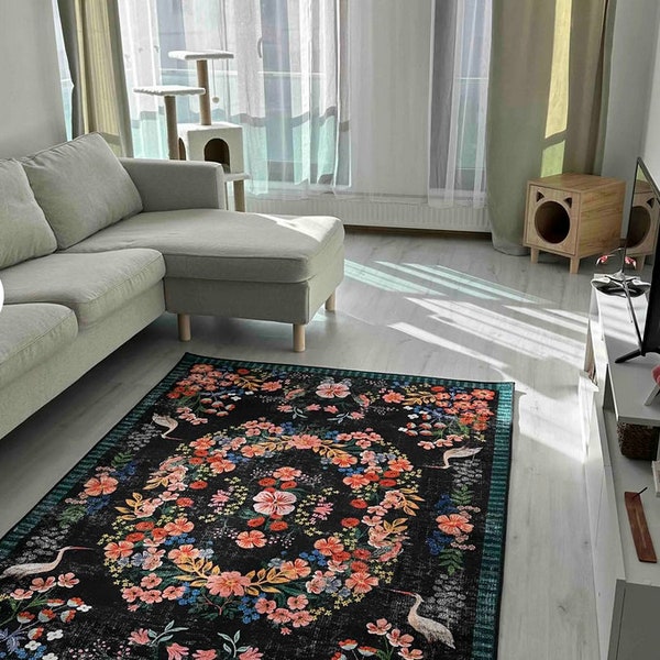 Floral Mira Multicolored Flower Patterned Colorful Woven Base Rug Rugs For Living Room and bedroom Flowers Rug Kitchen Rug Cool Rug.