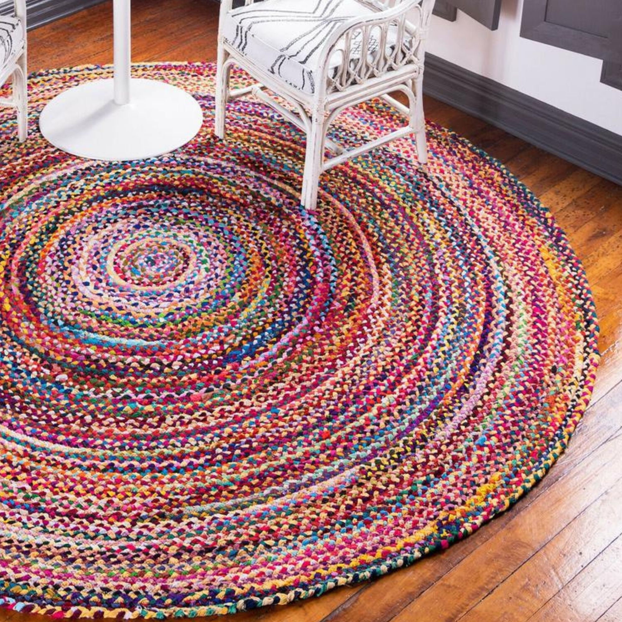 Handmade Multi color Jute Cotton Rug Round Floor Rug Indian Etsy