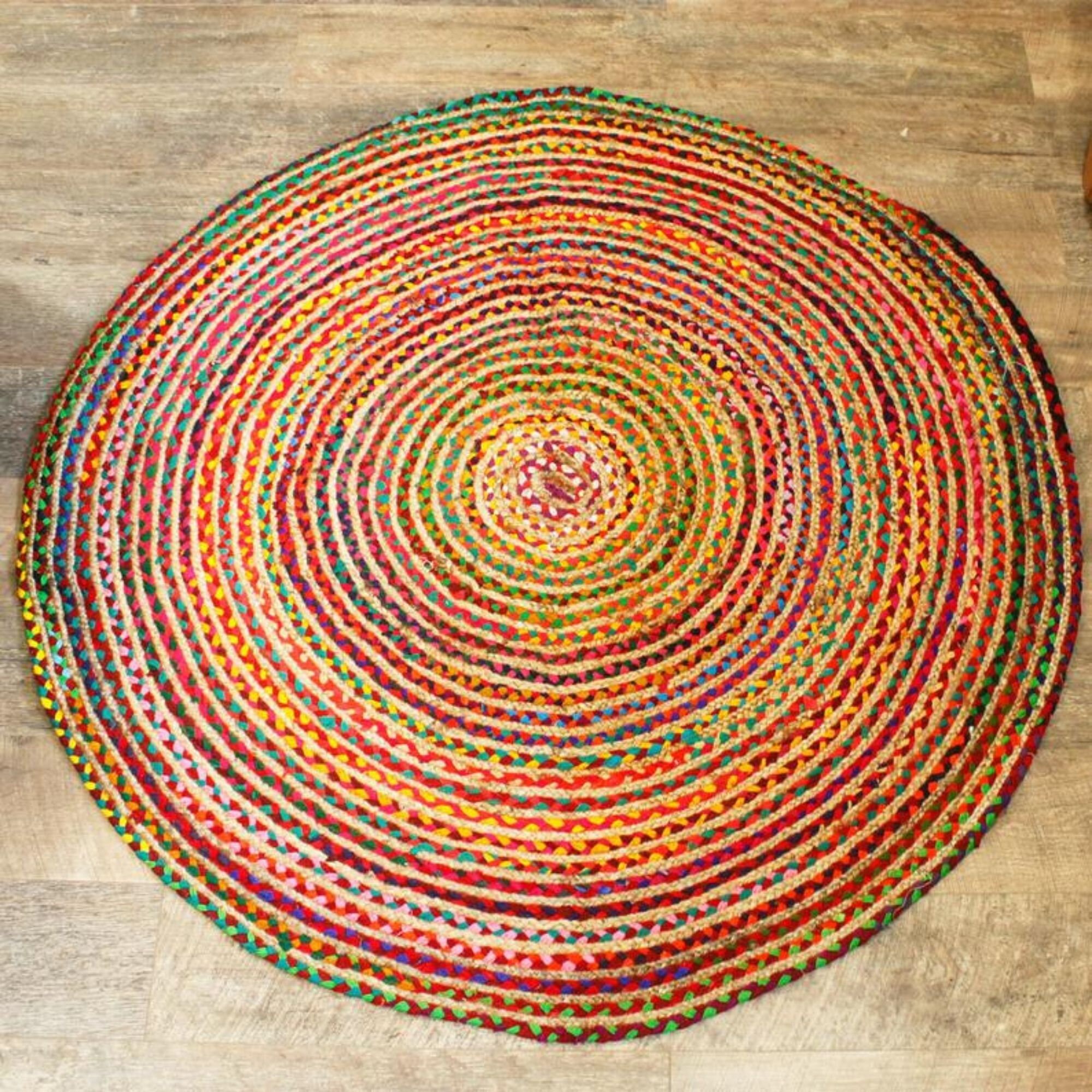 Handmade Multi color Jute Cotton Rug Round Floor Rug Indian Etsy