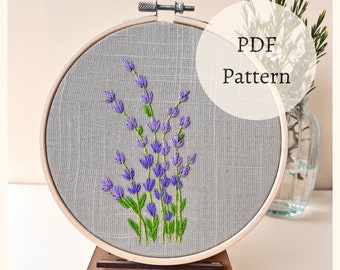 PDF Pattern - Lavender Hand Embroidery , Embroidery PDF pattern for beginners