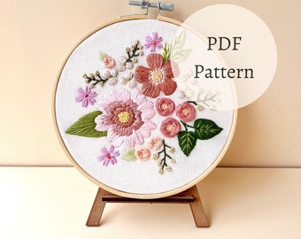 PDF Pattern Floral Composition, trendy embroidery design, PDF pattern for beginners