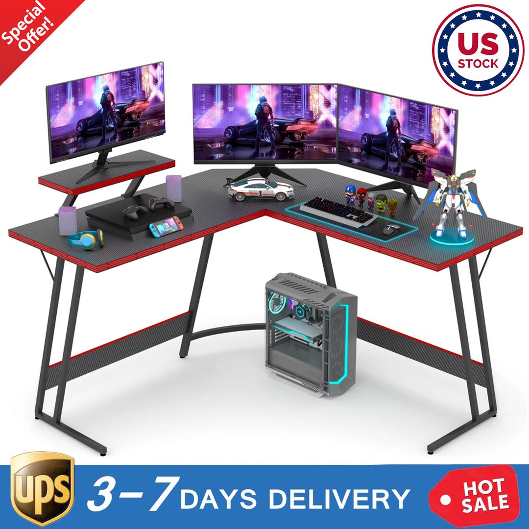 Lshape Gaming Desk Computer Gaming Desk Black Desk Gaming Etsy
