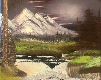 Arroyo del anochecer / Pintura al estilo Bob Ross sobre lienzo