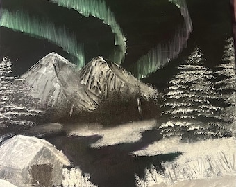 Aurores boréales | Peinture sur toile style Bob Ross