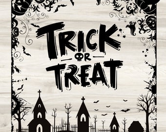 Trick or Treat SVG – Trick or Treat PNG - Halloween SVG - Halloween Png - Gothic Svg - Skeleton Svg – Bat Svg – Haunted House Svg
