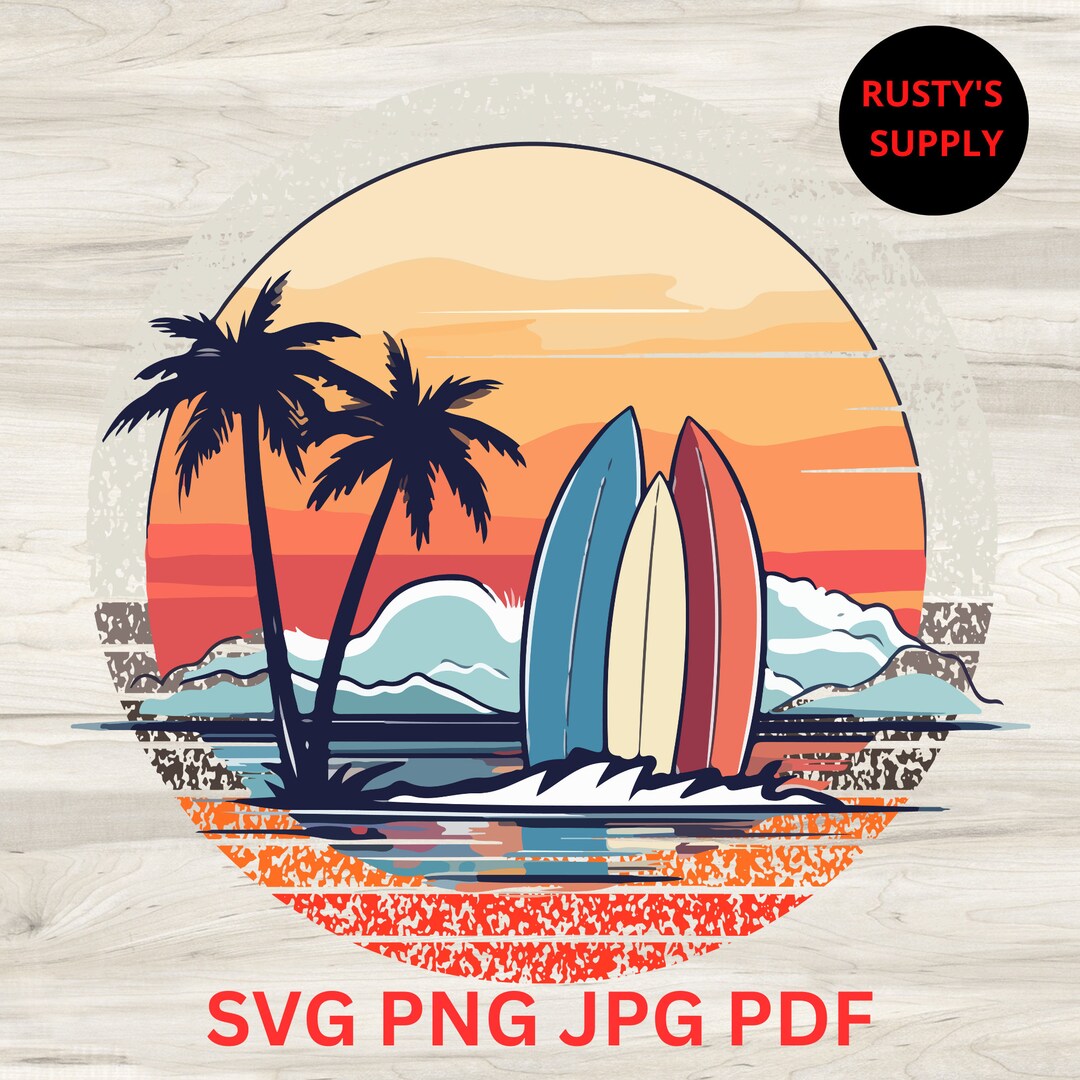 Beach Surf SVG – Beach Surf PNG - Beach Scene – Surf SVG - Beach ...