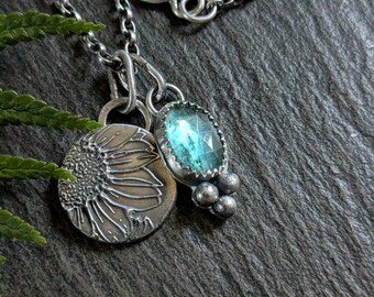 Sunflower and kyanite charm necklace