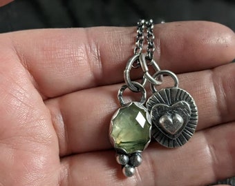 Prehnite necklace, heart necklace, pebble necklace, charm necklace, prehnite pendant, prehnite jewellery, green gemstone necklace,