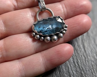 Teal Moss Kyanite Pendant: Sterling Silver Fern Necklace
