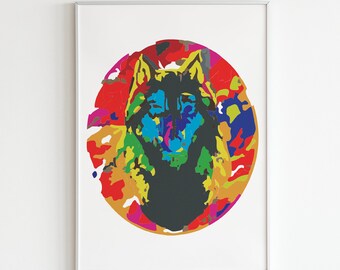 Colourful Lone Wolf Wall Decor Art | Living Room | Wall Art for Living Room | framed wall art | Wolf Print | modern art | framed art