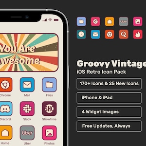 Groovy Vintage Retro iOS 16 App Icons, iPhones App Icons, Retro App Icons, iOS 16 Retro Icons, Retro Homescreen Icons, iOS 16 retro icons