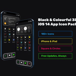 3D Black and Colourful iOS 16 App Icons, iPhones & iPads, 3D App Icons, iOS 16 3D Icons, iPhone App Icons, iOS 16 App Icons
