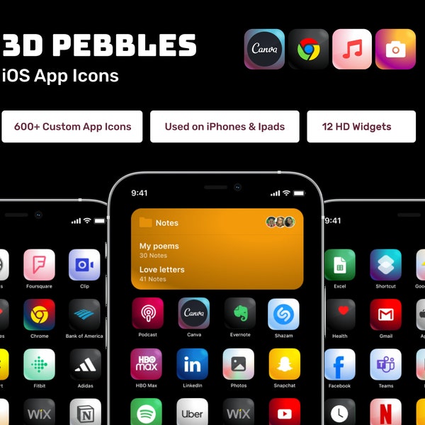 600+ 3D Pebble iOS 16 App Icons | 3D App Icons | iOS 16 App Icons | iOS 16 3D-Symbole