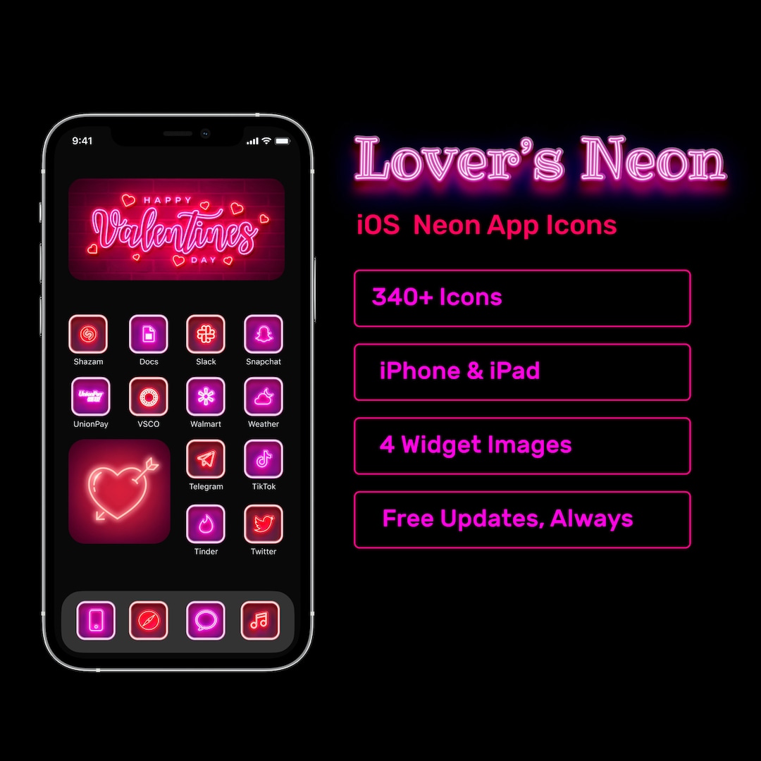 Valentine's Day Neon Ios 16 App Icons Pack Neon Ios 16 Icons Neon Ios