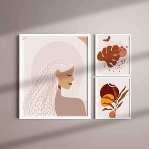 PRINTABLE Boho Abstract Woman Wall Art Print | Clara Portrait 3 Sets - Etsy