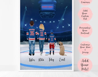 Custom Hockey Family Portrait, Hockey Gift, Hockey, Hockey Poster, Hockey Lover Gift, Ice Hockey, Hockey Gifts,Hockey Mom,Hockey Coach Gift,